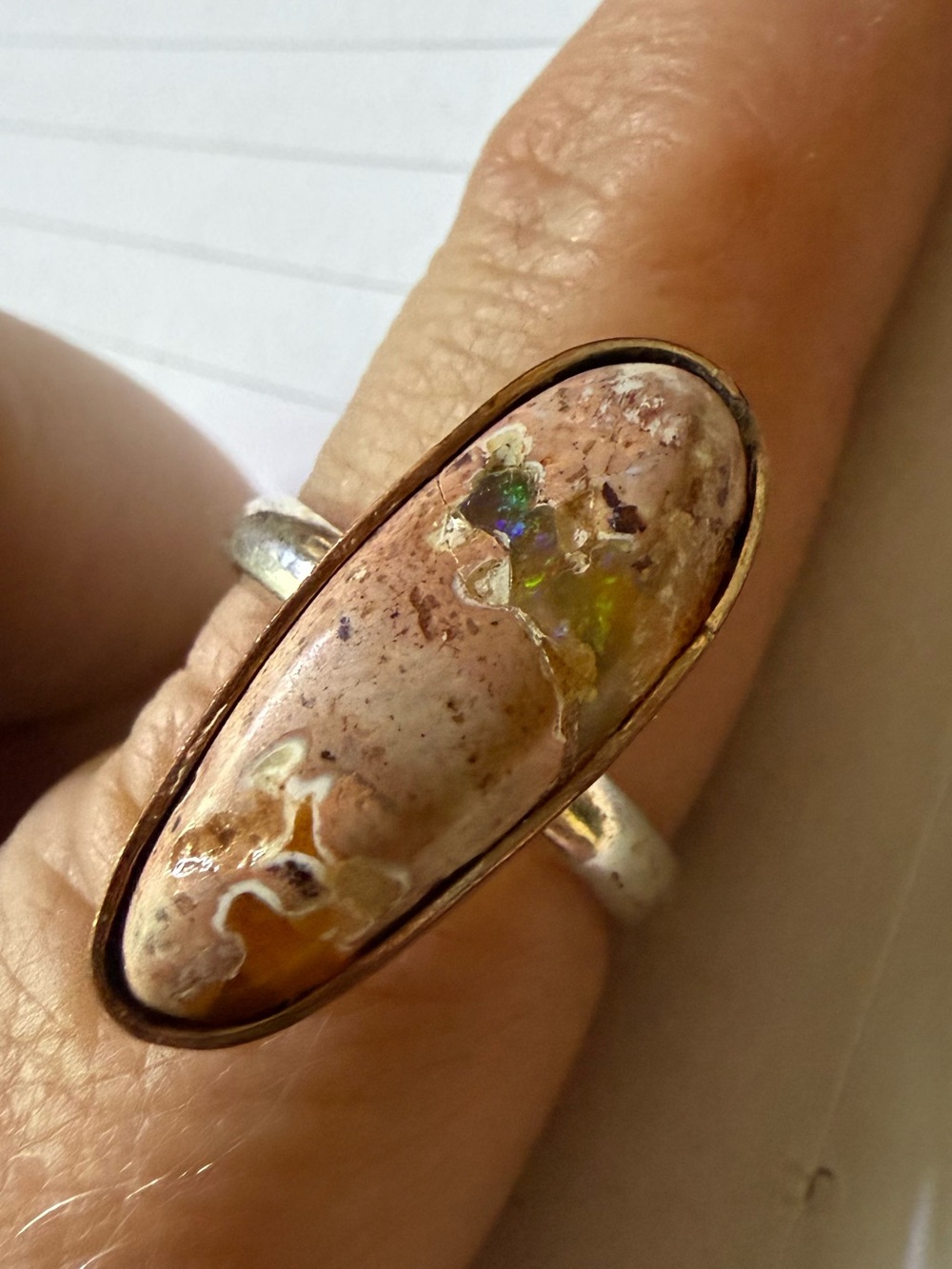Opal and copper/silver ring